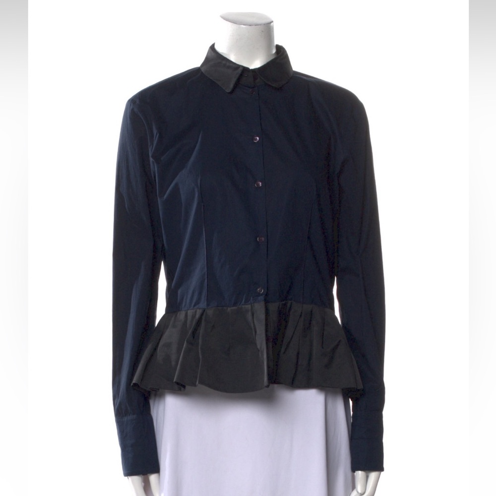 Elegant Navy Peplum Button Down Shirt